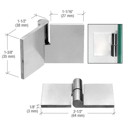 C.R. Laurence Polished Aluminum Left Hand UV Bond Glass-to-Glass Hinge | UV6267