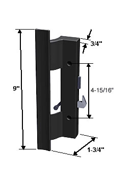 C.R. Laurence Sliding Glass Patio Door Inside Handle, Surface Mount with Hook Latch,  4-15/16&quot; Screw Holes, Black | V320