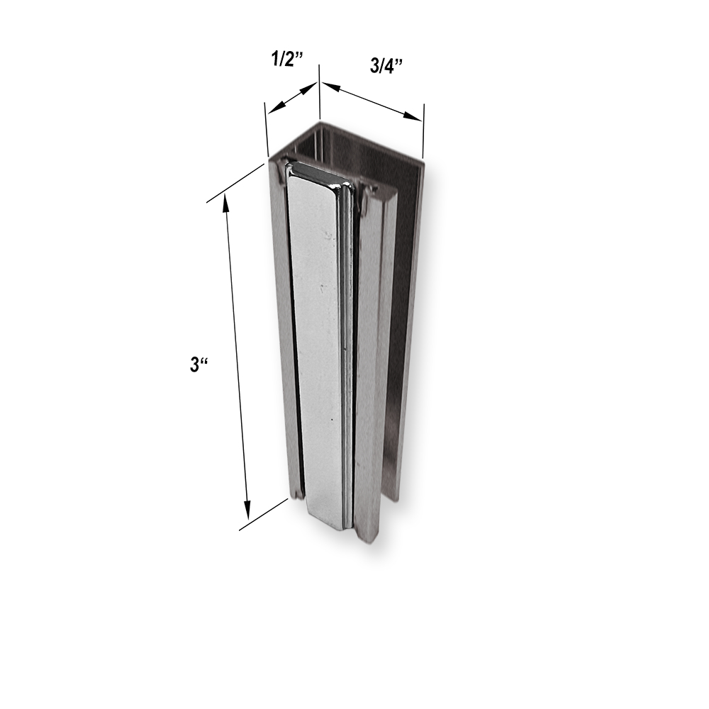 3&quot; Brushed Nickel Universal Frameless Shower Door U-Channel with 2&quot; Magnet  | VGMBN