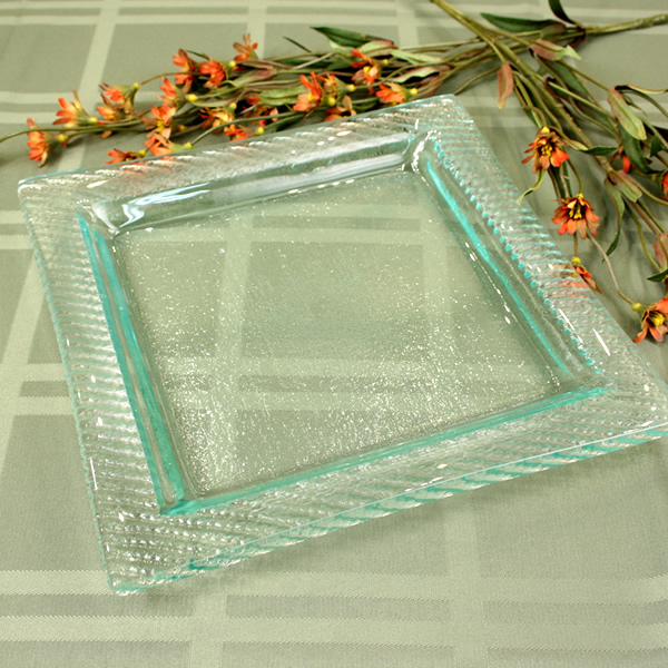 Venetian Cast Glass Square Platter - Carbon Fiber Edge - Large | VCG1063ML