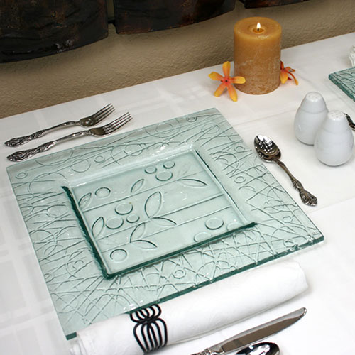 Venetian Cast Glass Square Platter - Spring Garden Series - Large | VCG1103ML