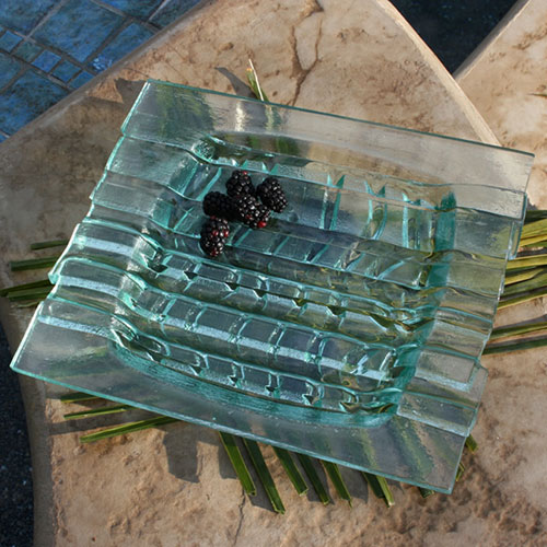 Venetian Cast Glass Square Platter - Ribbed Series - Large | VCG1513ML