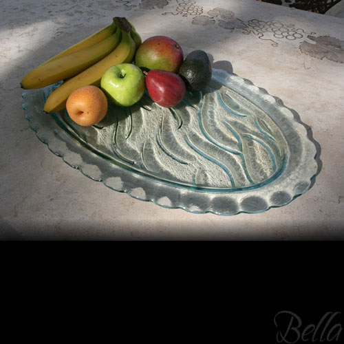 Venetian Cast Glass Oval Platter - River with Scalloped Edge Series - Large | VCG3243ML
