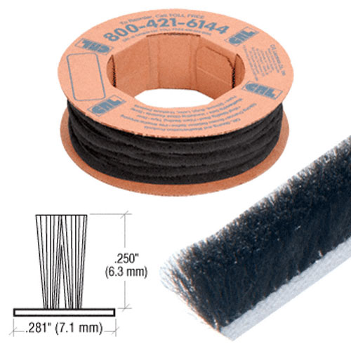 CRL Storefront Door Pile Weatherstrip 0.250&quot; Pile Height; 0.281&quot; Backing Width - 100&#39; Roll | W125C