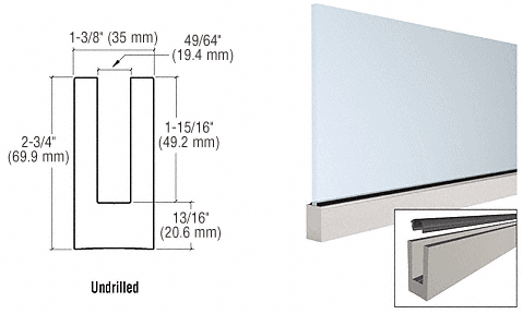 C.R. Laurence CRL Mill Aluminum 240&quot; Small Profile Windscreen Base Shoe for 3/8&quot; (10 mm) or 1/2&quot; (12 mm) Glass - Extrusion Only | W5B20