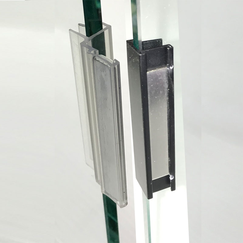 Clear Polycarbonate U-Channel with Stainless Steel Strike Plate and Dark Bronze U-Channel with Strike Plate for 3/8&quot; Glass Shower Doors | WCES3BZ