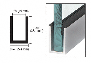 C.R. Laurence CRL Brushed Stainless Anodized Wet Glaze 1-1/2&quot; Deep &quot;U&quot; Channel - 120&quot; Long | WU1BSASL