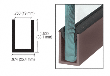 C.R. Laurence CRL Dark Bronze Anodized Wet Glaze 1-1/2&quot; Deep &quot;U&quot; Channel - 120&quot; Long | WU1DUSL