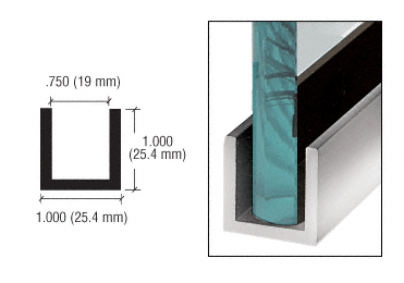 C.R. Laurence CRL Brushed Stainless Anodized Wet Glaze 1&quot; Deep &quot;U&quot; Channel Custom Length | WU3BSACL