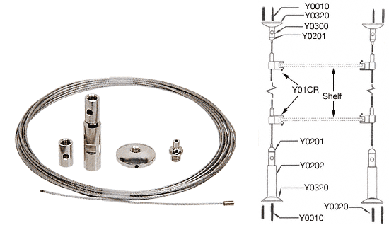 C.R. Laurence CRL Floor to Ceiling Vertical Cable Kit for 1/4&quot; to 3/8&quot; Glass  | Y0001CR