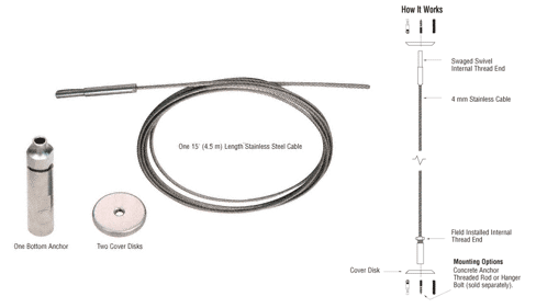 C.R. Laurence CRL Floor-to-Ceiling Cable Kit for 3/8&quot; to 1/2&quot; Glass | Y0003CR