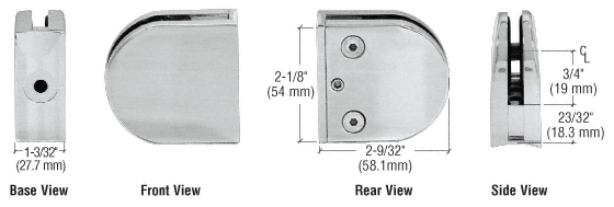 CRL Brushed Stainless Z-Series Round Type 1-1/2&quot; Radius Base Stainless Steel Clamp for 3/8&quot; Glass | Z15310BS