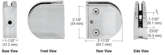 C.R. Laurence CRL Brushed Stainless Z-Series Round Type 1-1/2&quot; Radius Base Stainless Steel Clamp for 1/2&quot; Glass | Z15312BS
