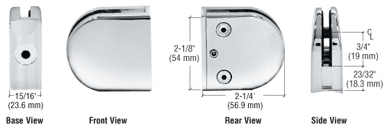 CRL Chrome Z-Series Round Type Radius Base Zinc Clamp for 1/4&quot; and 5/16&quot; Glass  | Z206CH