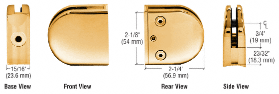 CRL Gold Plated Z-Series Round Type Radius Base Zinc Clamp for 1/4&quot; and 5/16&quot; Glass | Z206GP