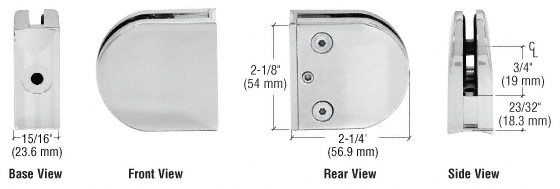 CRL Satin Chrome Z-Series Round Type Radius Base Zinc Clamp for 1/4&quot; and 5/16&quot; Glass  | Z206SC