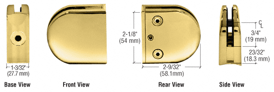 CRL Polished Brass Z-Series Round Type Radius Base Zinc Glass Clamp for 3/8&quot; Glass  | Z210BR