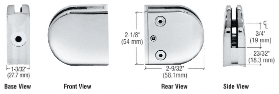CRL Chrome Z-Series Round Type Radius Base Zinc Glass Clamp for 3/8&quot; Glass | Z210CH