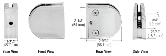 CRL Satin Chrome Z-Series Round Type Radius Base Zinc Glass Clamp for 3/8&quot; Glass  | Z210SC