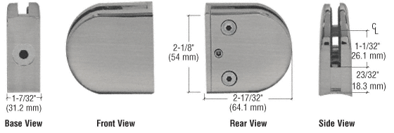 CRL Brushed Nickel Z-Series Round Type Radius Base Zinc Clamp for 1/2&quot; Glass  | Z212BN