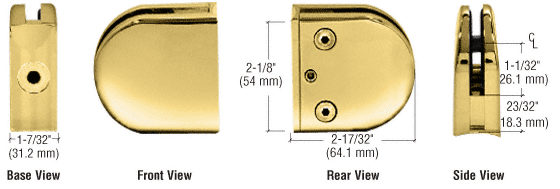CRL Polished Brass Z-Series Round Type Radius Base Zinc Clamp for 1/2&quot; Glass  | Z212BR
