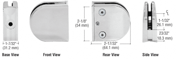 CRL Satin Chrome Z-Series Round Type Radius Base Zinc Clamp for 1/2&quot; Glass  | Z212SC
