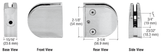 CRL Brushed Stainless Z-Series Round Type 2&quot; Radius Base Stainless Steel Clamp for 1/4&quot; and 5/16&quot; Glass | Z306BS
