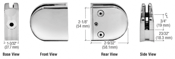 CRL Polished Stainless Z-Series Round Type 2&quot; Radius Base Stainless Steel Clamp for 3/8&quot; Glass | Z310PS