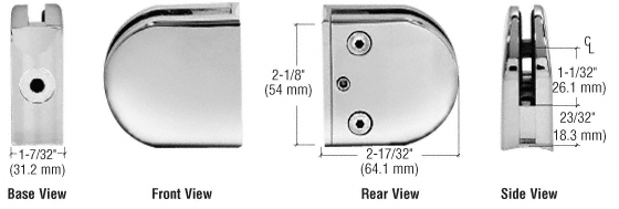 C.R. Laurence CRL Polished Stainless Z-Series Round Type 2&quot; Radius Base Stainless Steel Clamp for 1/2&quot; Glass | Z312PS
