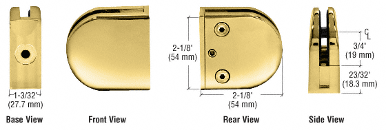 CRL Polished Brass Z-Series Round Type Flat Base Zinc Clamp for 3/8&quot; Glass  | Z410BR