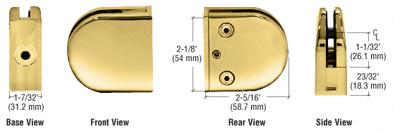 C.R. Laurence CRL Brass Z-Series Round Type Flat Base Zinc Clamp for 1/2&quot; Glass  | Z412BR