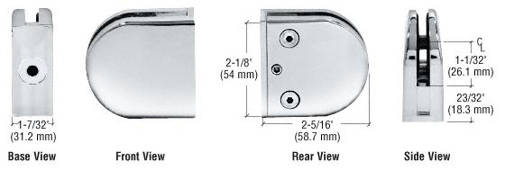 C.R. Laurence CRL Chrome Z-Series Round Type Flat Base Zinc Clamp for 1/2&quot; Glass  | Z412CH