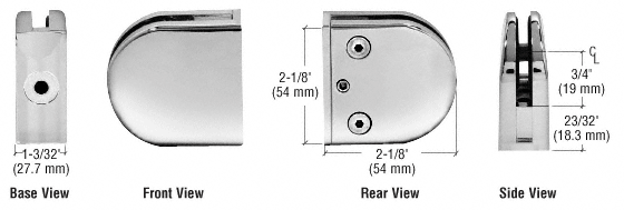 CRL Polished Stainless Z-Series Round Type Flat Base Stainless Steel Clamp for 3/8&quot; Glass  | Z510PS