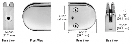 CRL Polished Stainless Z-Series Round Type Flat Base Stainless Steel Clamp for 1/2&quot; Glass  | Z512PS