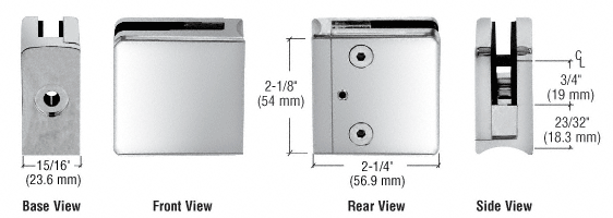 CRL Chrome Z-Series Square Type Radius Base Zinc Clamp for 1/4&quot; and 5/16&quot; Glass | Z606CH