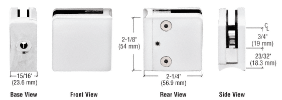 CRL White Z-Series Square Type Radius Base Zinc Clamp for 1/4&quot; and 5/16&quot; Glass | Z606W