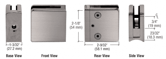 CRL Brushed Nickel Z-Series Square Type Radius Base Zinc Clamp for 3/8&quot; Glass  | Z610BN