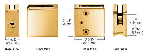 CRL Gold Plated Z-Series Square Type Radius Base Zinc Clamp for 3/8&quot; Glass | Z610GP