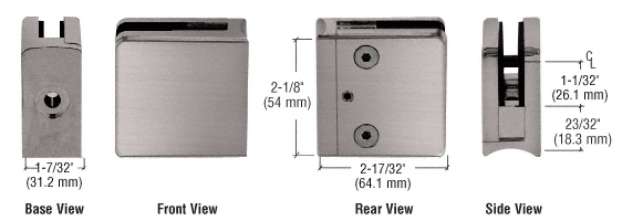 CRL Brushed Nickel Z-Series Square Type Radius Base Zinc Clamp for 1/2&quot; Glass  | Z612BN
