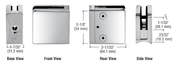 CRL Chrome Z-Series Square Type Radius Base Zinc Clamp for 1/2&quot; Glass  | Z612CH