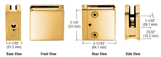 CRL Gold Plated Z-Series Square Type Radius Base Zinc Clamp for 1/2&quot; Glass | Z612GP