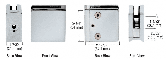 CRL Satin Chrome Z-Series Square Type Radius Base Zinc Clamp for 1/2&quot; Glass | Z612SC
