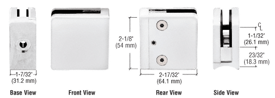 CRL White Z-Series Square Type Radius Base Zinc Clamp for 1/2&quot; Glass | Z612W