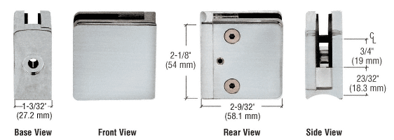 CRL Brushed Stainless Z-Series Square Type Radius Base Stainless Steel Clamp for 3/8&quot; Glass  | Z710BS