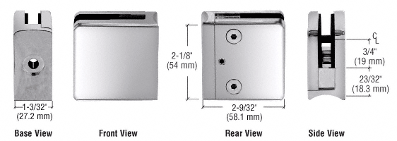 CRL Polished Stainless Z-Series Square Type Radius Base Stainless Steel Clamp for 3/8&quot; Glass | Z710PS