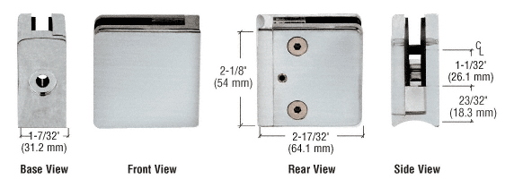 CRL Brushed Stainless Z-Series Square Type Radius Base Stainless Steel Clamp for 1/2&quot; Glass  | Z712BS