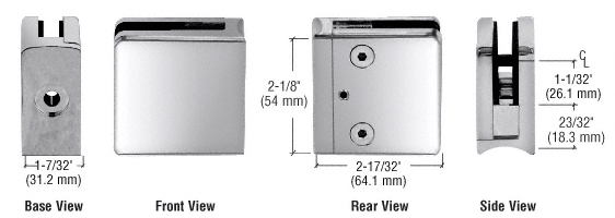 CRL Polished Stainless Z-Series Square Type Radius Base Stainless Steel Clamp for 1/2&quot; Glass  | Z712PS