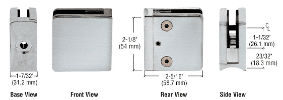 CRL 316 Brushed Stainless Z-Series Radius Surface Mount Square Type Glass Clamps for 3/4&quot; (19 mm) Glass  | Z734BS