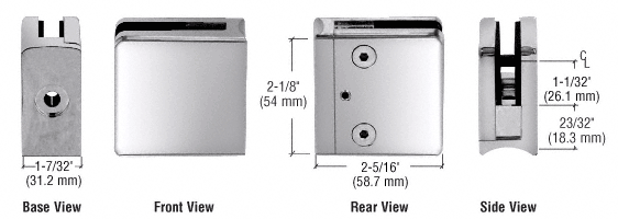 CRL 316 Polished Stainless Z-Series Radius Surface Mount Square Type Glass Clamps for 3/4&quot; (19 mm) Glass  | Z734PS