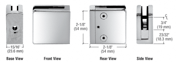CRL Chrome Z-Series Square Type Flat Base Zinc Clamp for 1/4&quot; and 5/16&quot; Glass | Z806CH